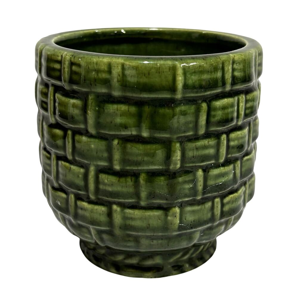Vintage Haeger USA art pottery planter flower pot textured green vase decor